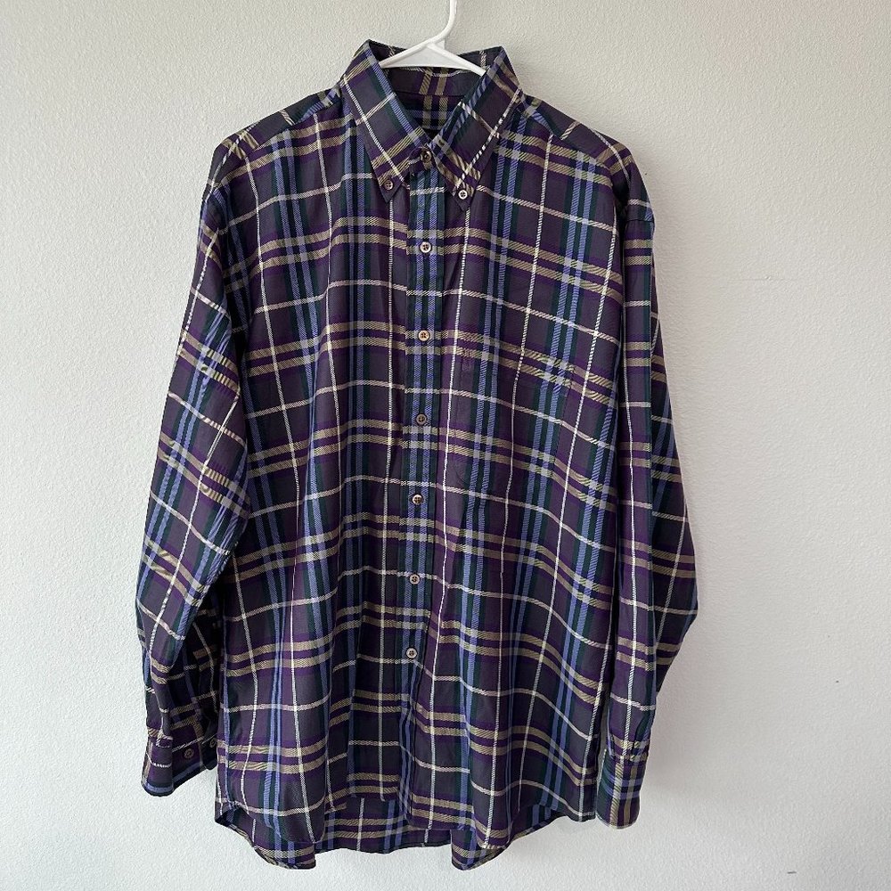 Burberry Plum Plaid Long-Sleeved Button-Down Shirt Large